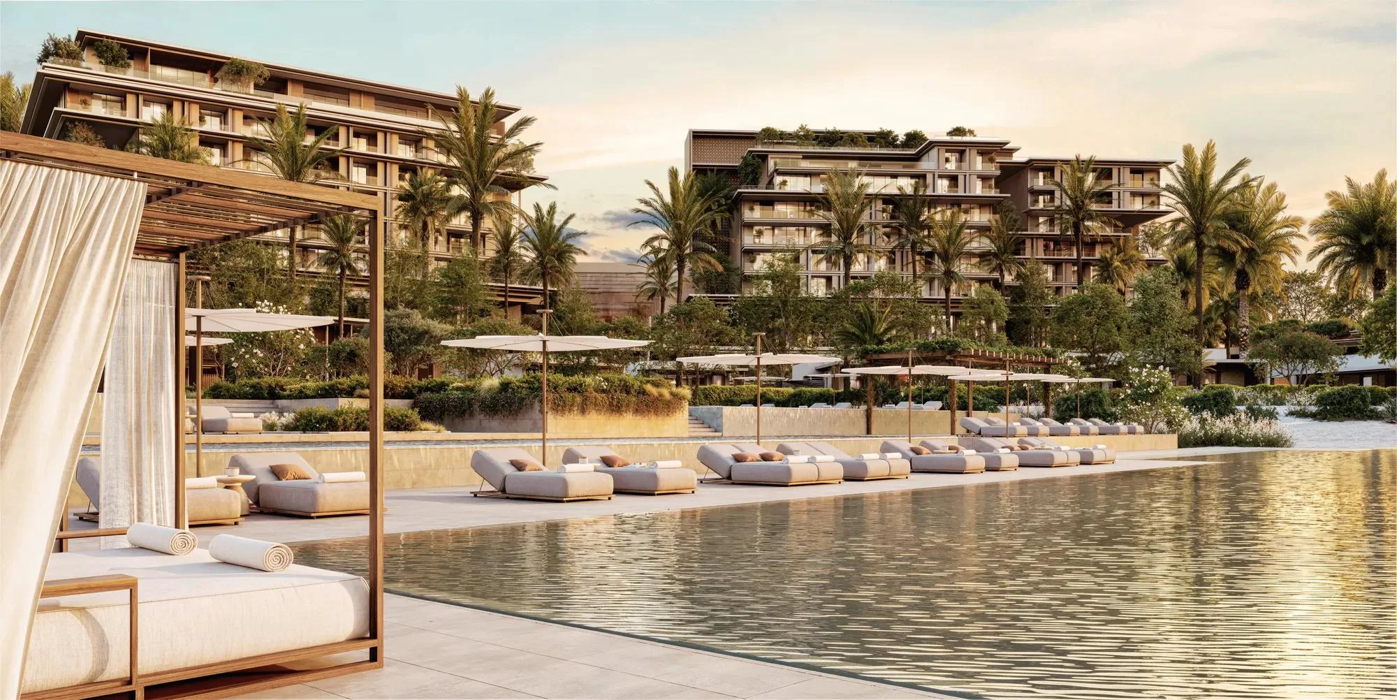 Rosewood Dubai residences and waterfront pool